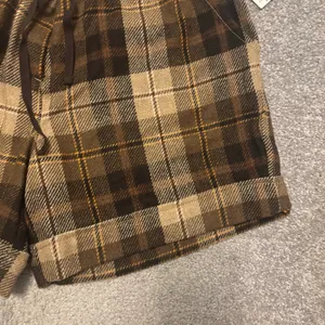MNG by Mango Wool Plaid Brown and Tan Shorts with Drawstring Waist thumbnail 2