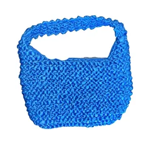 Violeta Mango Royal Blue Woven Weaving Hobo Shoulder Bag Artsy Y2K Bohemian Chic thumbnail 1