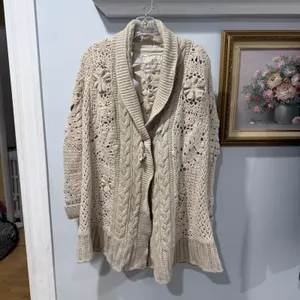 Angel of‎ the North Crochet Knit Cardigan Cream Boho Cottagecore Anthropologie thumbnail 2