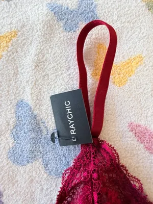 Raychic | Raspberry Red Floral Lace Triangle Bralette | L — NWT thumbnail 3