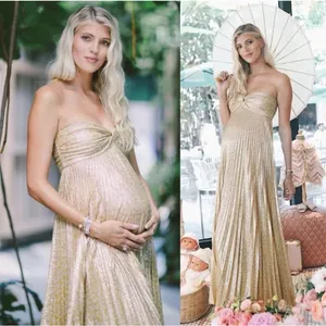 NWOT Alexis Joya Pleated Strapless Metallic Gold Lame Maxi Dress RARE Size XS thumbnail 11