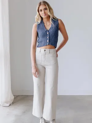 FREE PEOPLE Ava Knit Vest in Blue Size Small thumbnail 3