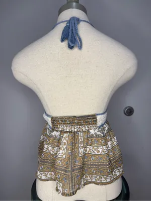 American Eagle Outfitters Cream Crochet Halter Top with Blue & Tan Accents thumbnail 3