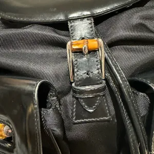 GUCCI Vintage Bamboo Patent Leather/Canvas Backpack Black with Dust Bag thumbnail 7