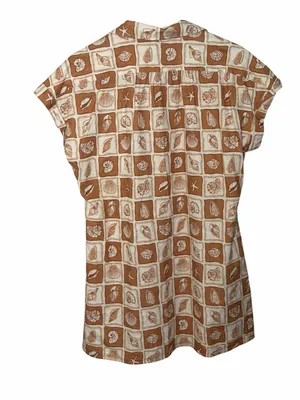 Crosby by Mollie Burch Linen Coastal Neutral Seashell Print Shirt Dress M thumbnail 5