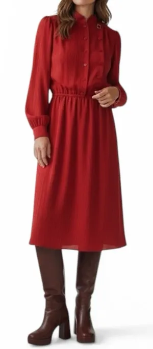 Vintage 70s 80s Cabaret Paris Red black Pin Striped Secretary dress valentines thumbnail 1