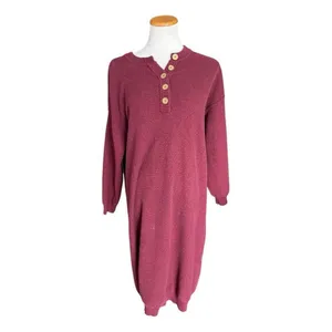 Womens Lillusory Burgundy Pullover Button Detail Maxi Sweater Dresses - Sz L thumbnail 2