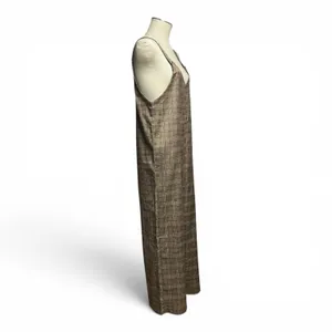 Hem & Thread Wide Leg Cropped Jumpsuit Plaid Brown Tan Beige Medium thumbnail 5