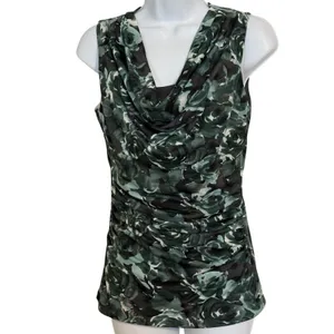 THE LIMITED Green Abstract Floral Cowl Neck Ruched Sleeveless Top EUC‎ XS thumbnail 2