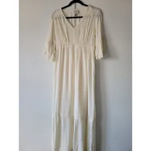 Knox Rose Women's Dress • Cream Swiss Dot Peasant Western Boho Flowy Small thumbnail 5