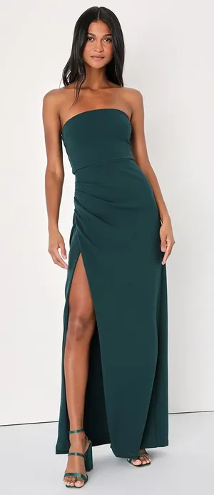 NWT Lulus Foxy Emerald Green Strapless Maxi Dress Bridesmaid Gala Banquet Size L thumbnail 1