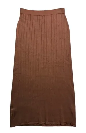 Free People Ribbed‎ Knit Midi Skirt Rust Orange Copper Size Medium Boho Autumn thumbnail 1
