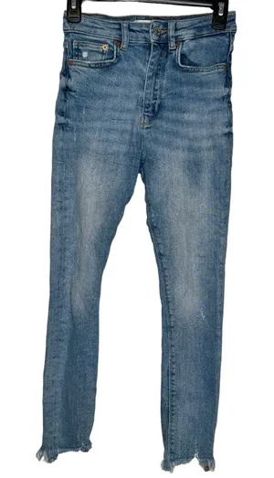 Zara Womens Jeans Mid-Rise Skinny Ankle Frayed Hem Stone Washed Denim‎ Blue 4 thumbnail 1
