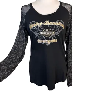 Harley-Davidson Mesh Sleeve Shirt Womens L Black Orlando FL Graphic Biker Moto‎ thumbnail 2