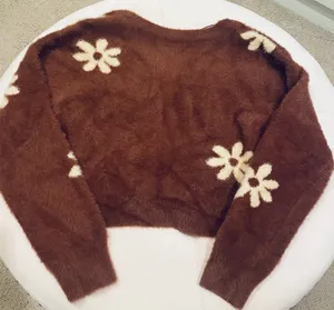 LA Hearts Cropped Brown Floral Print Super Soft V Neck Pullover Sweater thumbnail 4