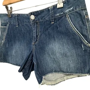 Vtg Y2K American Eagle Cut Off Jean Shorts Womens 8 Blue Denim Distressed Frayed thumbnail 2