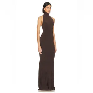 Norma Kamali Brown Halter Maxi Dress thumbnail 2
