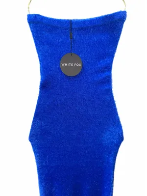 Blue White Fox Boutique Dress Maxi Strapless thumbnail 4
