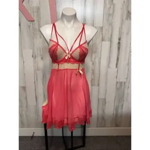Women’s pink Lace Babydoll Lingerie Chemise Crisscross Back Size XL thumbnail 4
