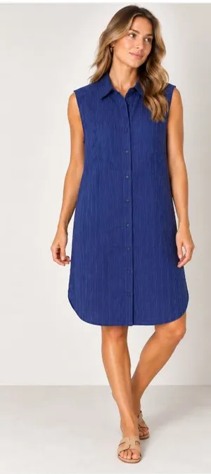 Banana Republic Shirt Dress Womens Large Blue Stripe Sleeveless Collared thumbnail 1
