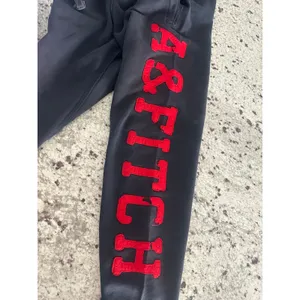 Abercrombie & Fitch Y2K Navy Blue Red Spellout Wide Leg Sweatpants XS thumbnail 4