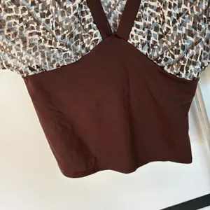 Y2K Brown Office Siren Fitted Top Sheer Short Sleeve Babydoll Career Large thumbnail 4
