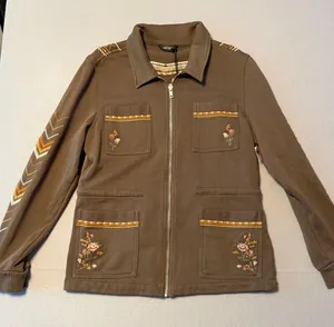Driftwood Boho Floral Embroidered Zip Utility Jacket Green Womens Size S thumbnail 1