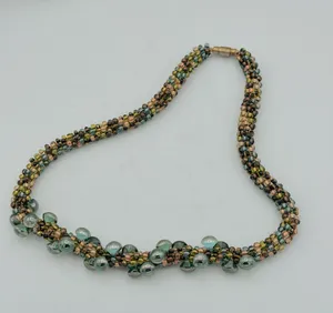 Artisan Beaded Necklace with Green and Brown Accents thumbnail 3
