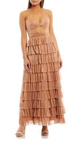 Grace Metallic Plisse Sweetheart Neck Cut-Out Tiered Dress Gianni Bini thumbnail 1