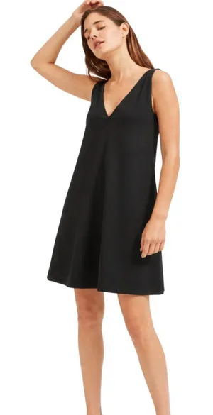 Everlane The‎ Deep V-Neck A-Line Mini 00 Black Dress thumbnail 1