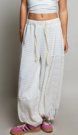 POL Patchwork Mixed‎ Knit Wide Leg Pants - Medium thumbnail 1