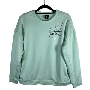 Nike Womens‎ Just Do It Script Logo Sweatshirt Mint Green Drop Shoulder Large thumbnail 1