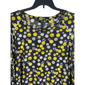 LOGO Lori Goldstein SmileyWorld 4X Smiley Face Tunic Soft Mesh Top Black Yellow thumbnail 2