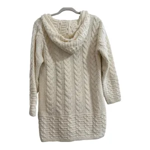 Aran Crafts 100% Merino Wool Chunky Cable Knit Hooded Sweater Zip Up Jac… thumbnail 4
