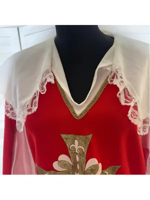 Vintage red musketeer costume top lace gold cross court jester ren fair cosplay thumbnail 12