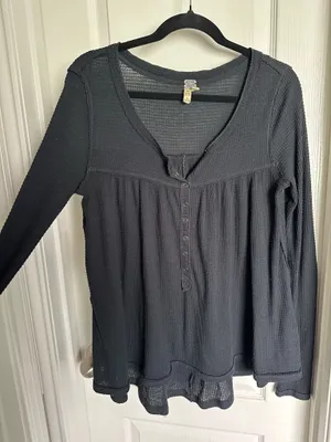 Free People Waffle Long Sleeve Top Knit thumbnail 1