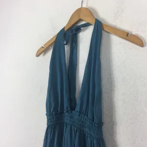 Lulus Unforgettable Night Maxi Dress XS Teal Blue Satin Halter Open Back Beach thumbnail 7