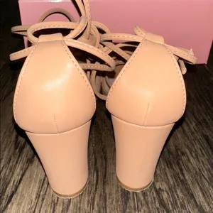 Allegra K Women's Beige Strappy Block Heels thumbnail 2
