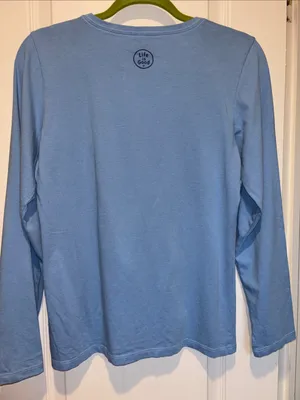 Life Is Good Blue L/S Tee Shirt V Neck With Life Is Golden On Front Size Small thumbnail 6