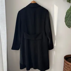 Gallery Vintage Long Black Fleece Lined Y2K Trench Overcoat thumbnail 4