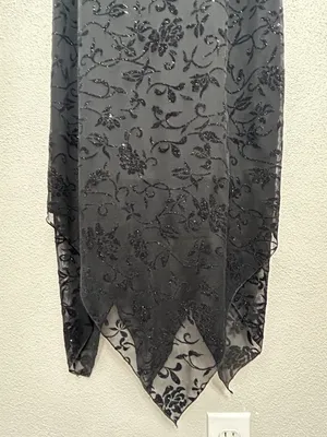 Vtg Black Velvet Burnout Midi Dress Medium Floral handkerchief hem Whimsigoth thumbnail 13