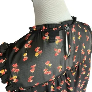 Womens ANA a.n.a. Lettuce Trim High Neckline Floral Print Sleeveless Top - Sz L thumbnail 3