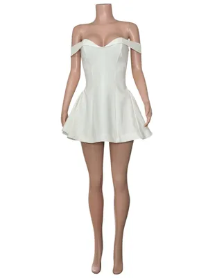 LEAU Raquel Babydoll Off-Shoulder Corset Mini Dress, White, Medium thumbnail 6