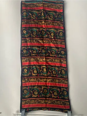 Vintage 80s Elaine Gold Silk neck scarf baroque pattern red gold green print thumbnail 7