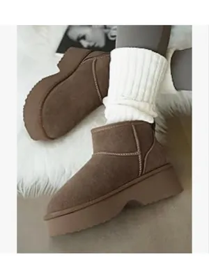 NEW Vegan Suede Boots Platform Mini Snow Boots Ankle Booties 11 thumbnail 2