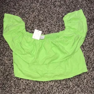 A New Day Off-the-Shoulder Ruffle Crop Top – Size L – Lime Green - NWT thumbnail 3