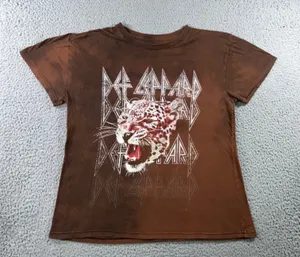 Def Leppard Graphic T-Shirt Women‎ L Brown Mineral Wash Leopard Rock Band Tee thumbnail 1