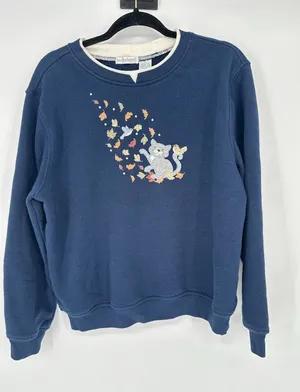Vtg Hasting & Smith Sweatshirt Womens Petite Large Blue Fall‎ Leaves CAT Granny thumbnail 1