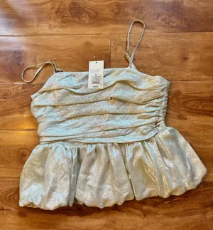 A New Day Women’s Metallic Silver Ruched Peplum Cami Top Size M New With Tags thumbnail 1