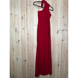 NWT Lulus Keep It Interesting Red Asymmetrical Cutout Halter Maxi Dress Party XS thumbnail 2